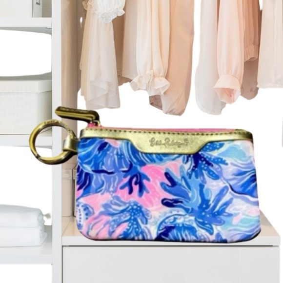 Lilly Pulitzer Pink and Blue Floral Keychain Pouch - Picture 1 of 3